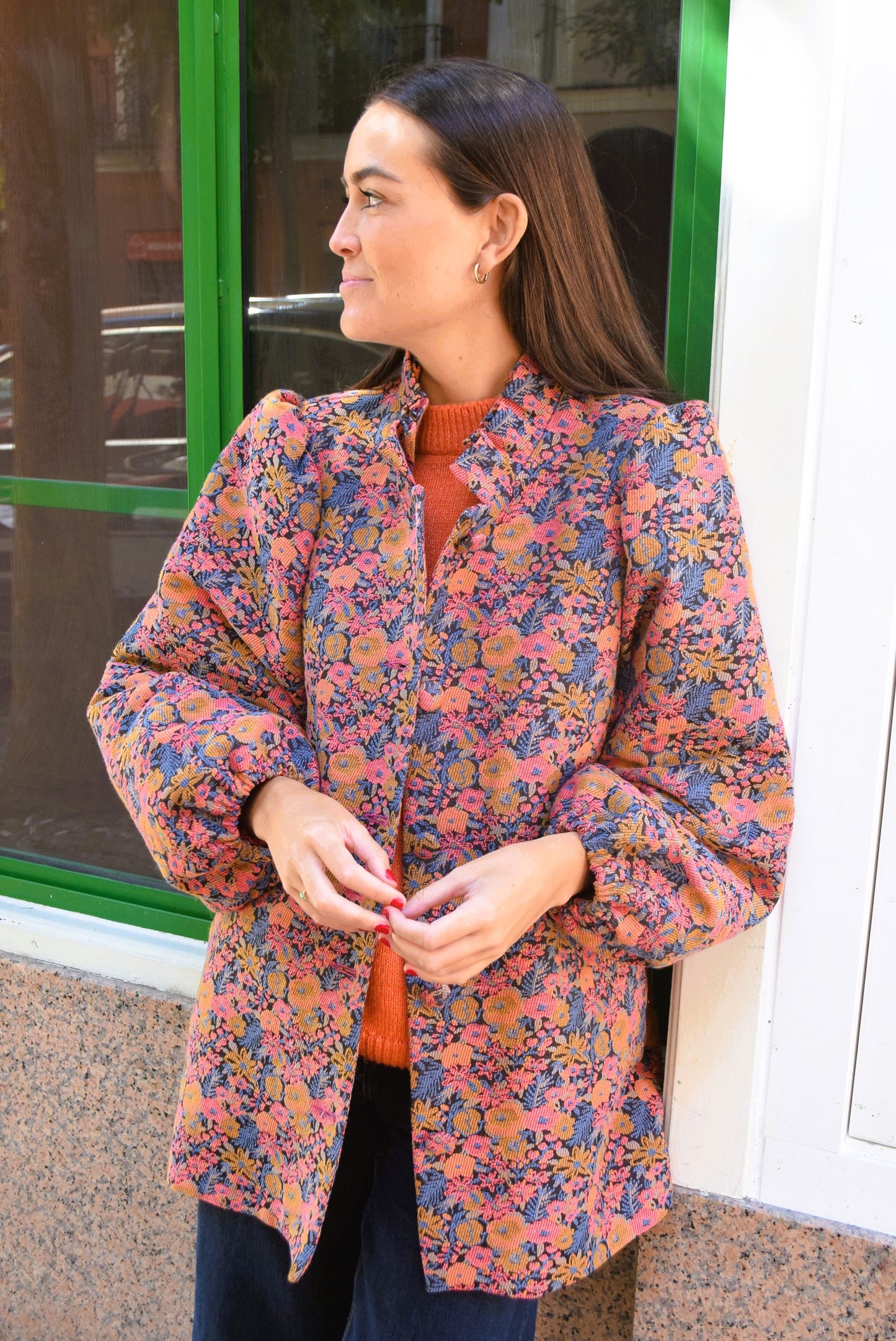 ABRIGO EUGENIA - FLORES NARANJA -