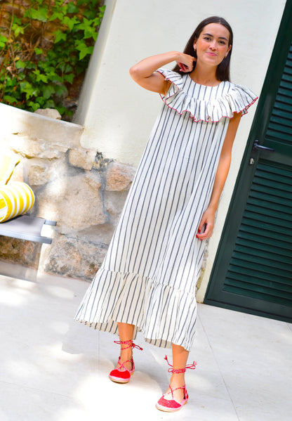 VESTIDO CONSTANZA - RAYAS MARINO - PREORDER 5 JULIO
