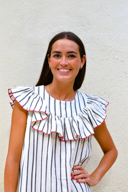 VESTIDO CONSTANZA - RAYAS MARINO - PREORDER 5 JULIO