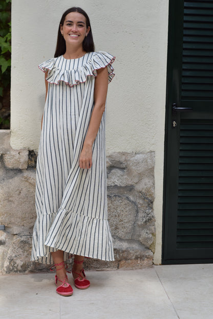 VESTIDO CONSTANZA - RAYAS MARINO - PREORDER 5 JULIO