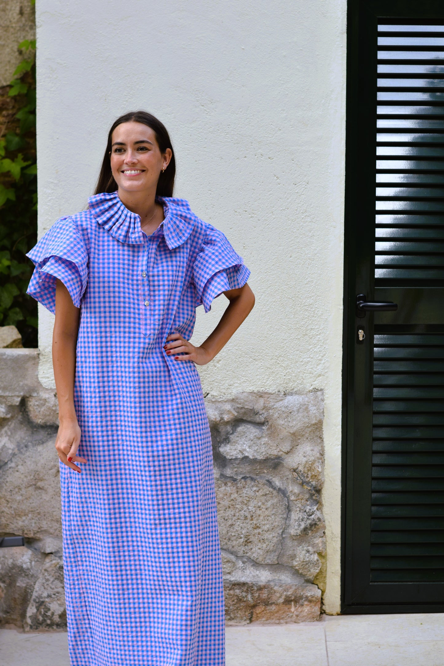 VESTIDO CATALINA - VICHY AZUL Y ROSA - PREORDER 10 JULIO