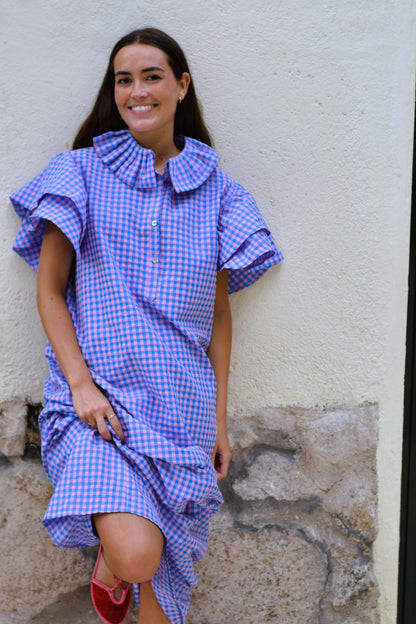 VESTIDO CATALINA - VICHY AZUL Y ROSA - PREORDER 10 JULIO