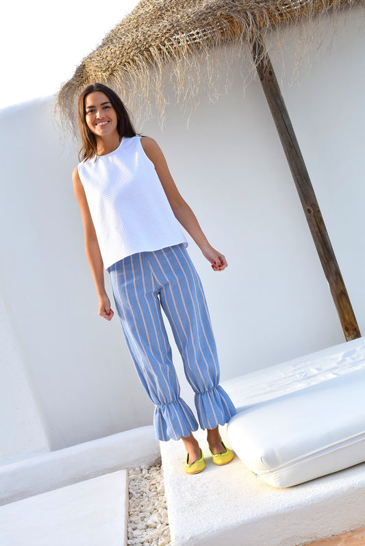 PANTALONES LOLA - AZUL RAYA ROJA -