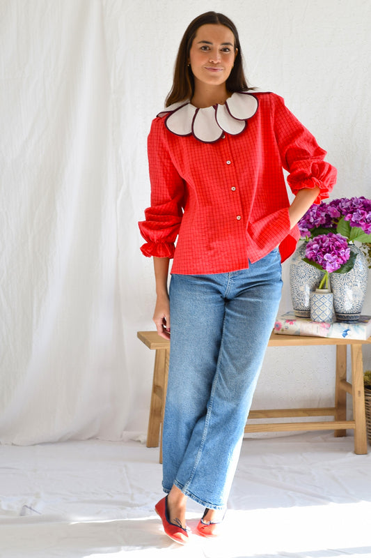 BLUSA PIA - CUADRO ROJO -