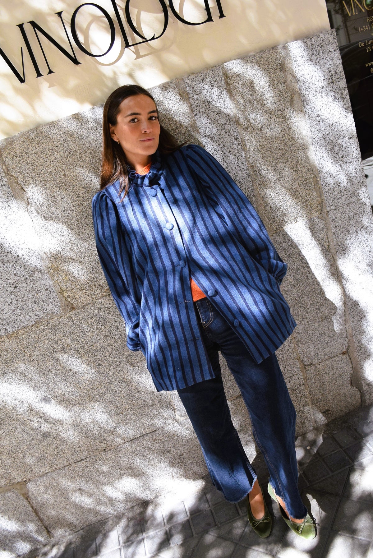 ABRIGO EUGENIA - RAYAS AZULES -