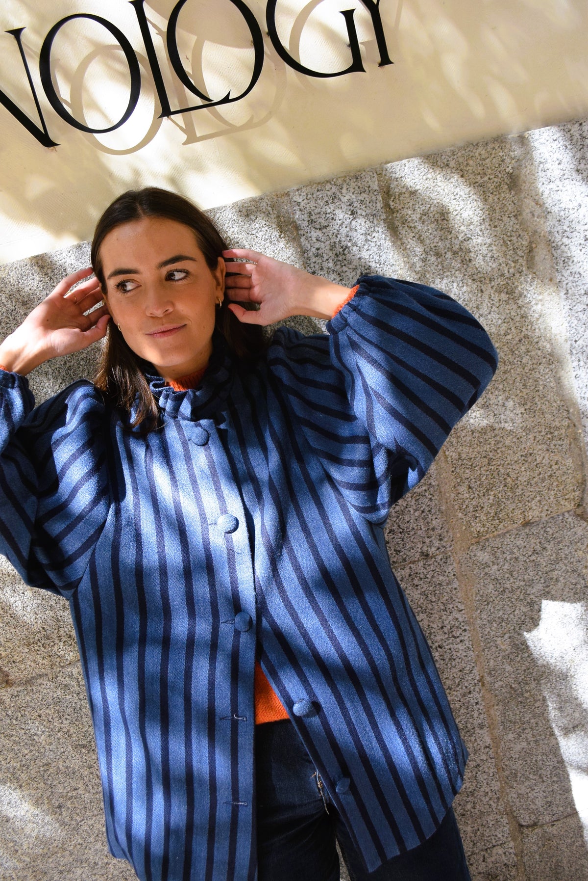ABRIGO EUGENIA - RAYAS AZULES -