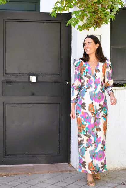 VESTIDO FABIOLA - IKAT FLORES - PREORDER 12 NOVIEMBRE