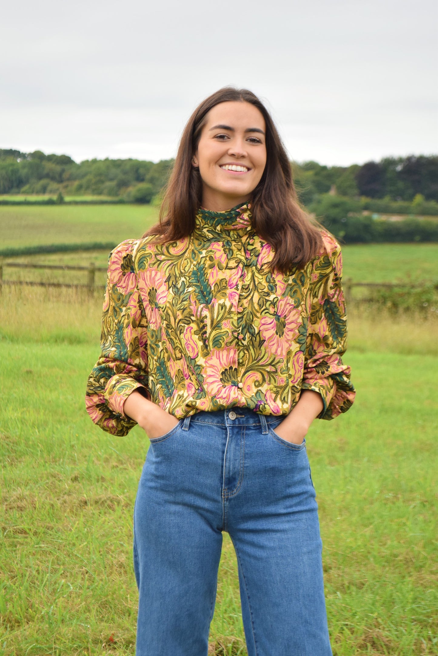 VICTORIA BLOUSE - GREEN FLOWERS -