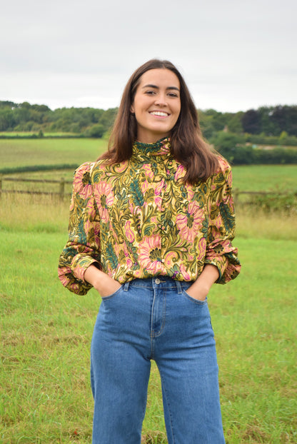 VICTORIA BLOUSE - GREEN FLOWERS -