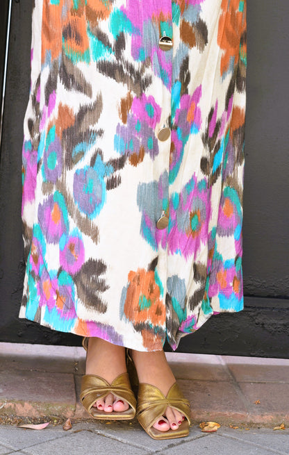 VESTIDO FABIOLA - IKAT FLORES - PREORDER 12 NOVIEMBRE