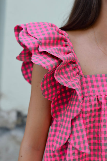 BLUSA INÉS - VICHY FUCSIA - PREORDER 10 JULIO