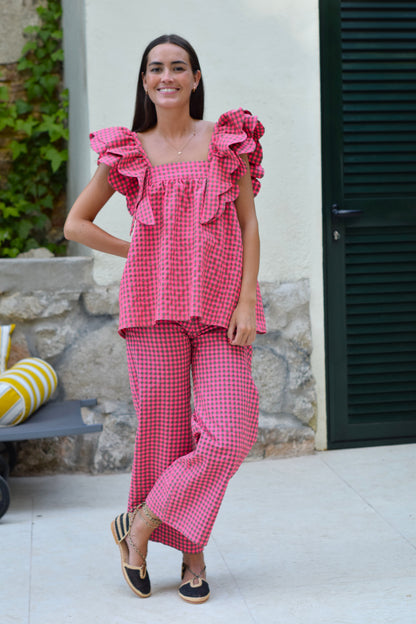 PANTALONES SOL -  VICHY FUCSIA