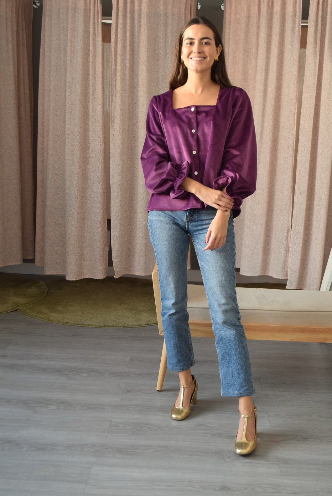 BLUSA CLAUDIA - TERCIOPELO BERENJENA -