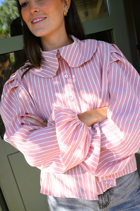CAMISA JULIETA - RAYAS ROSAS -