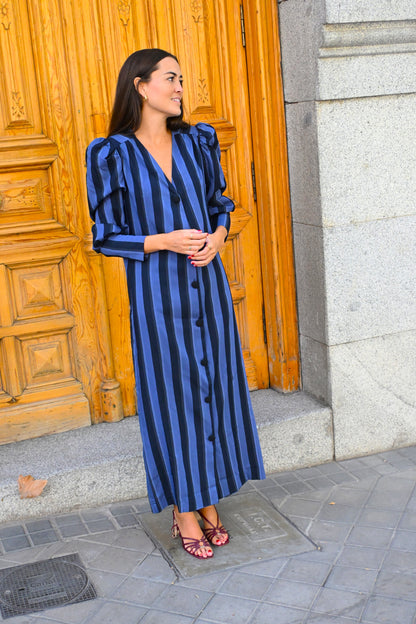 VESTIDO FABIOLA - RAYAS AZULES -