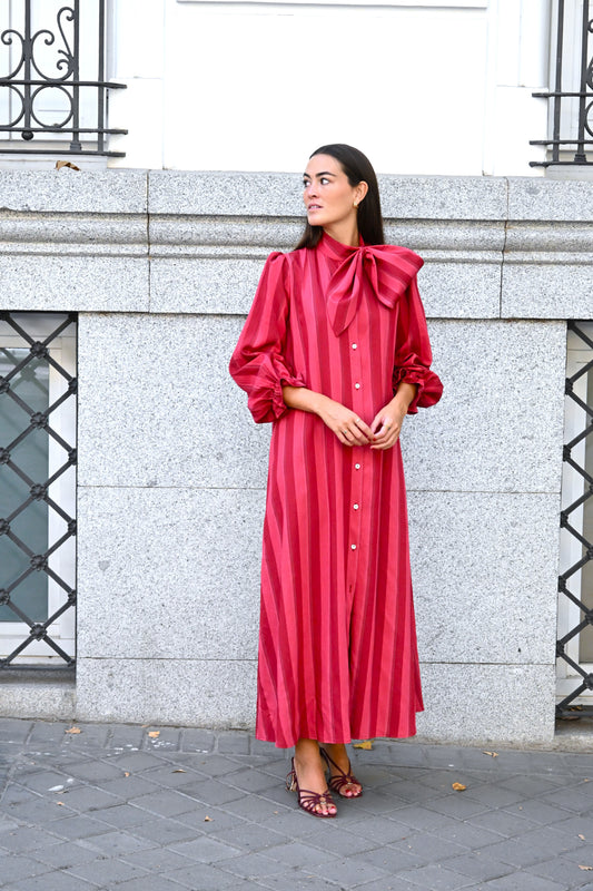 VESTIDO RAFAELA - RAYAS ROJAS