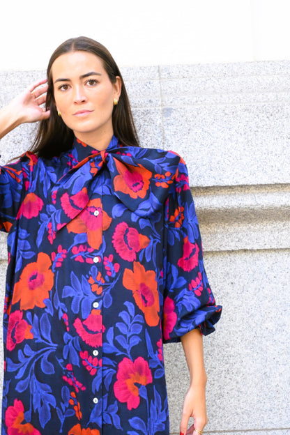 VESTIDO RAFAELA - AZUL Y ROJO - PREORDER 10 OCTUBRE