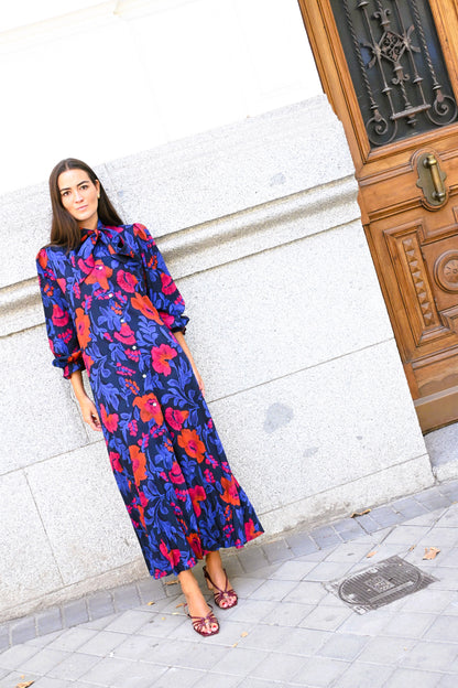 VESTIDO RAFAELA - AZUL Y ROJO - PREORDER 10 OCTUBRE