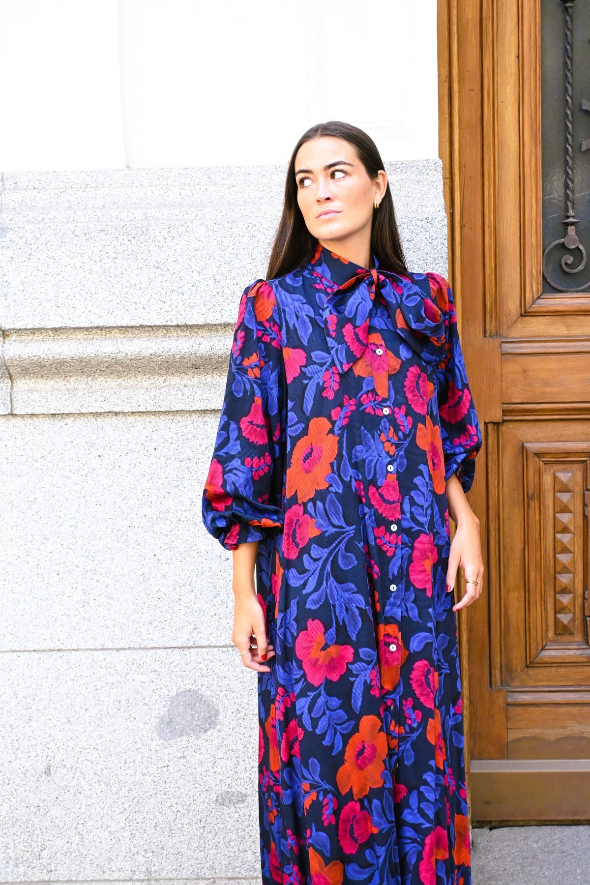 VESTIDO RAFAELA - AZUL Y ROJO - PREORDER 10 OCTUBRE