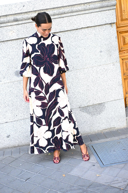 VESTIDO CLEMENTINA - FLOR MARINO