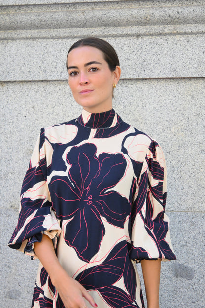 VESTIDO CLEMENTINA - FLOR MARINO