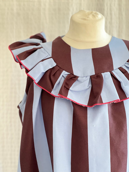 VESTIDO CONSTANZA - RAYAS AZUL Y MARRÓN