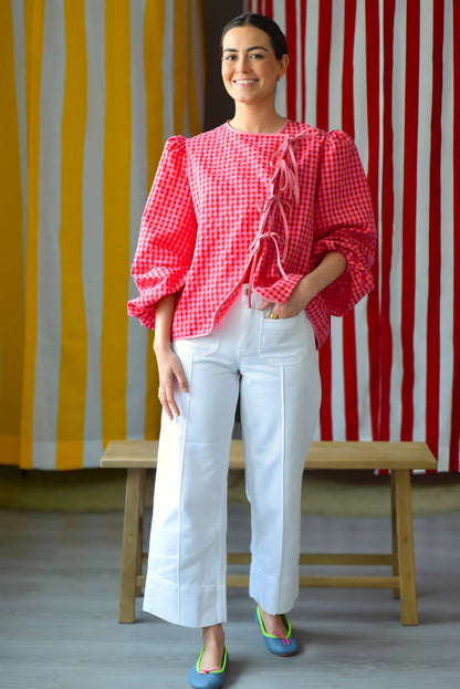 BLUSA FEDERICA - VICHY ROSA Y ROJO