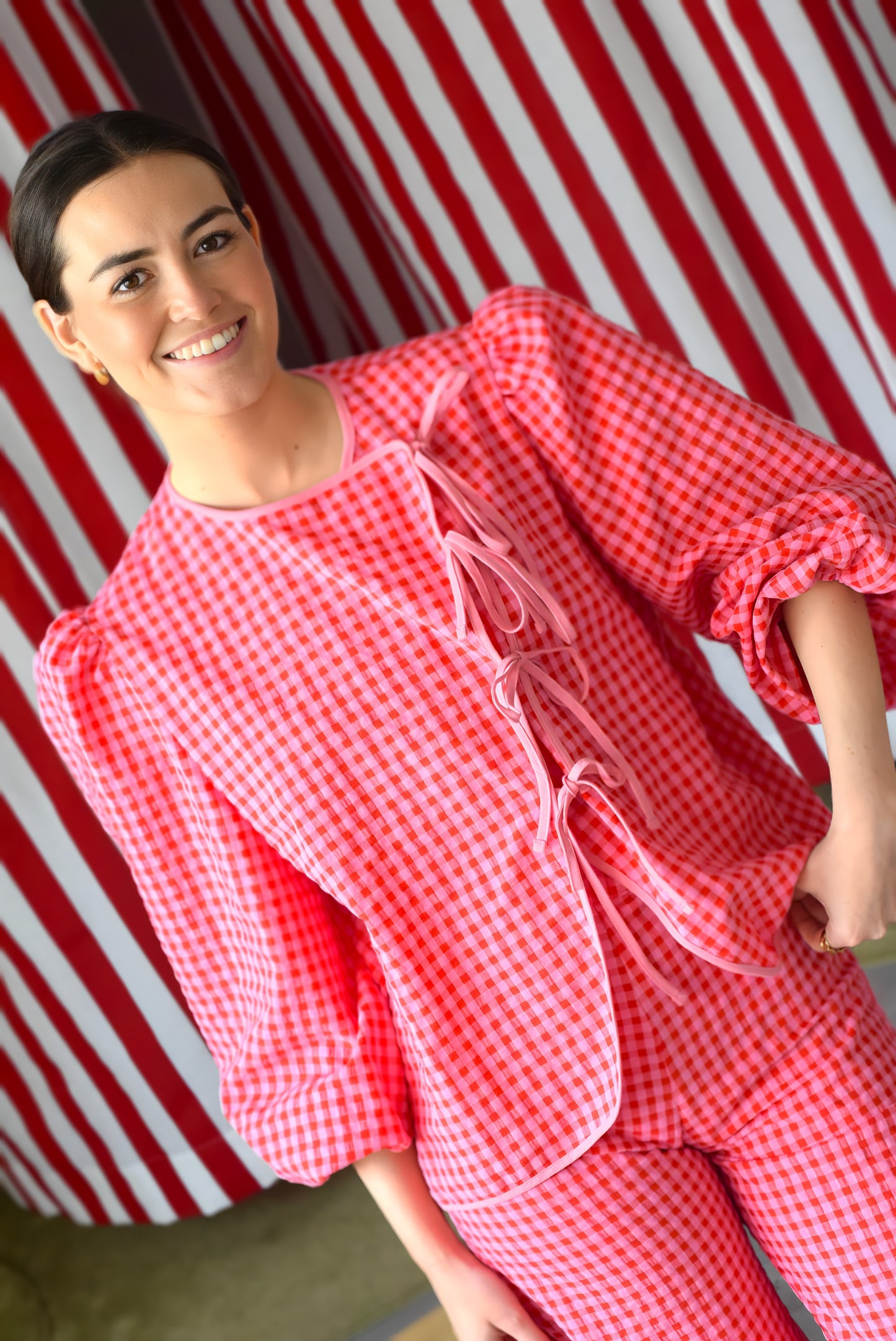 BLUSA FEDERICA - VICHY ROSA Y ROJO