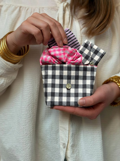 SET BOLSITA CON ACCESORIOS - VICHY NEGRO