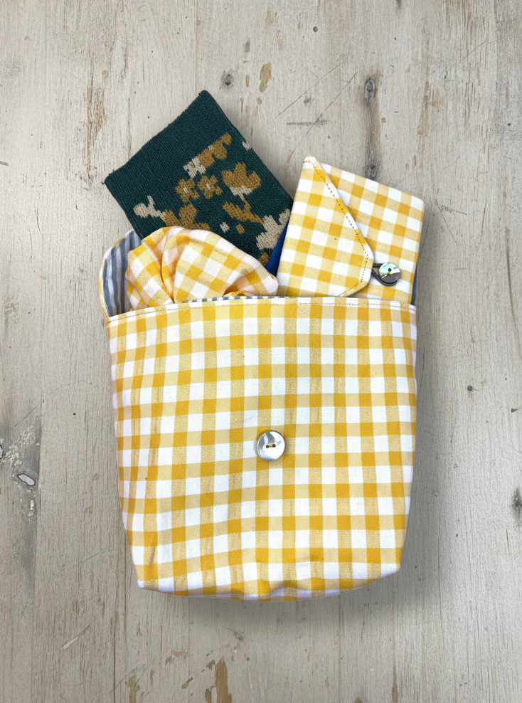 SET BOLSITA CON ACCESORIOS - VICHY AMARILLO