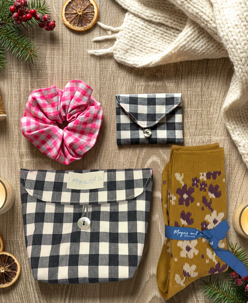 SET BOLSITA CON ACCESORIOS - VICHY NEGRO