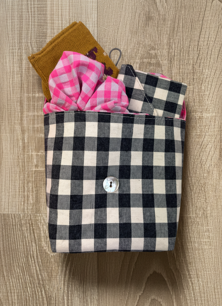 SET BOLSITA CON ACCESORIOS - VICHY NEGRO