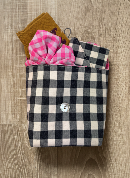 SET BOLSITA CON ACCESORIOS - VICHY NEGRO