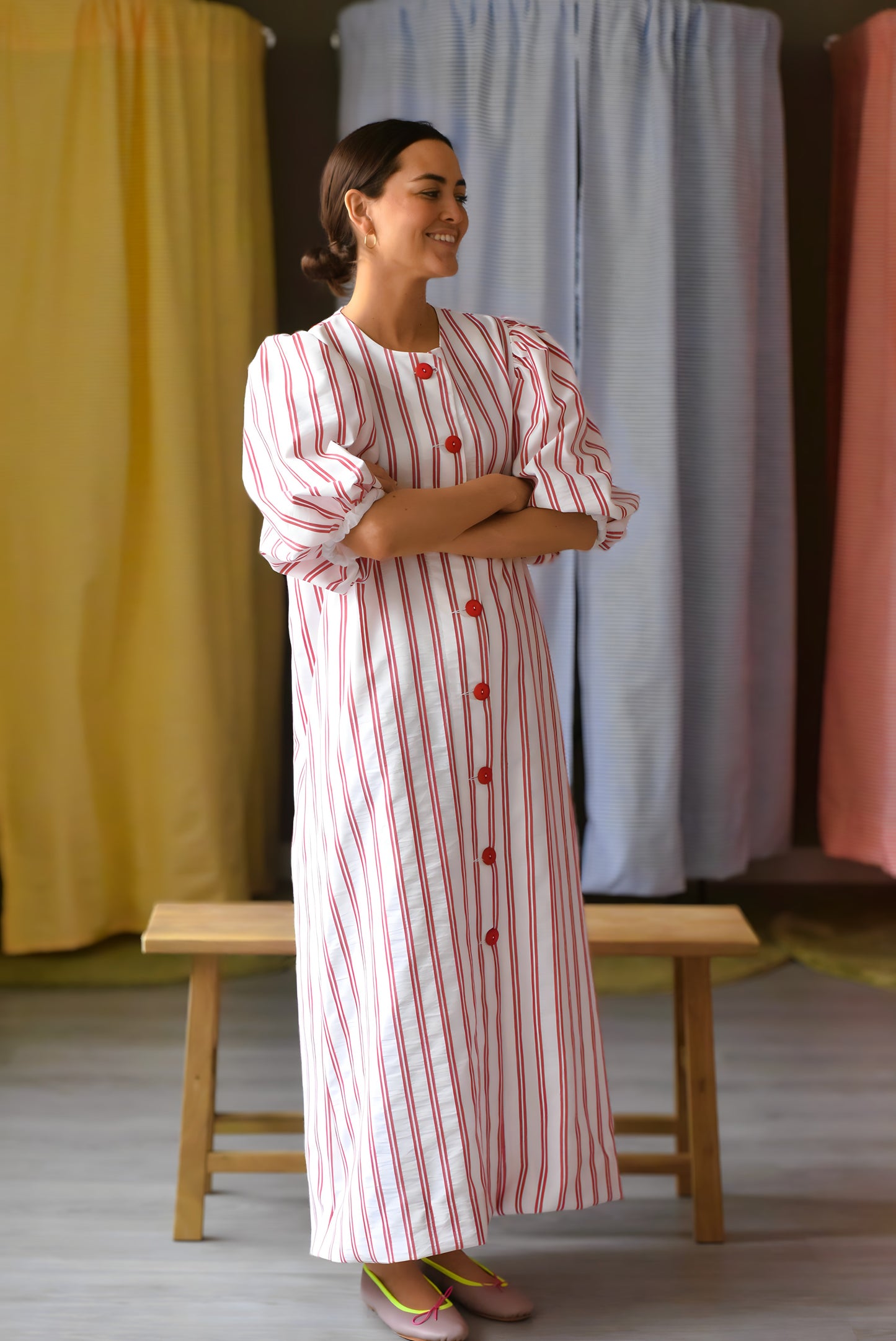 HILDA DRESS - RED STRIPES