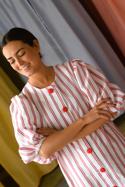 HILDA DRESS - RED STRIPES