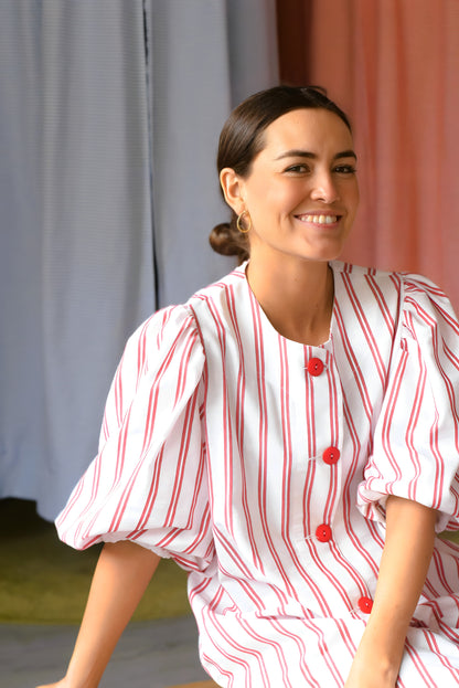 HILDA DRESS - RED STRIPES