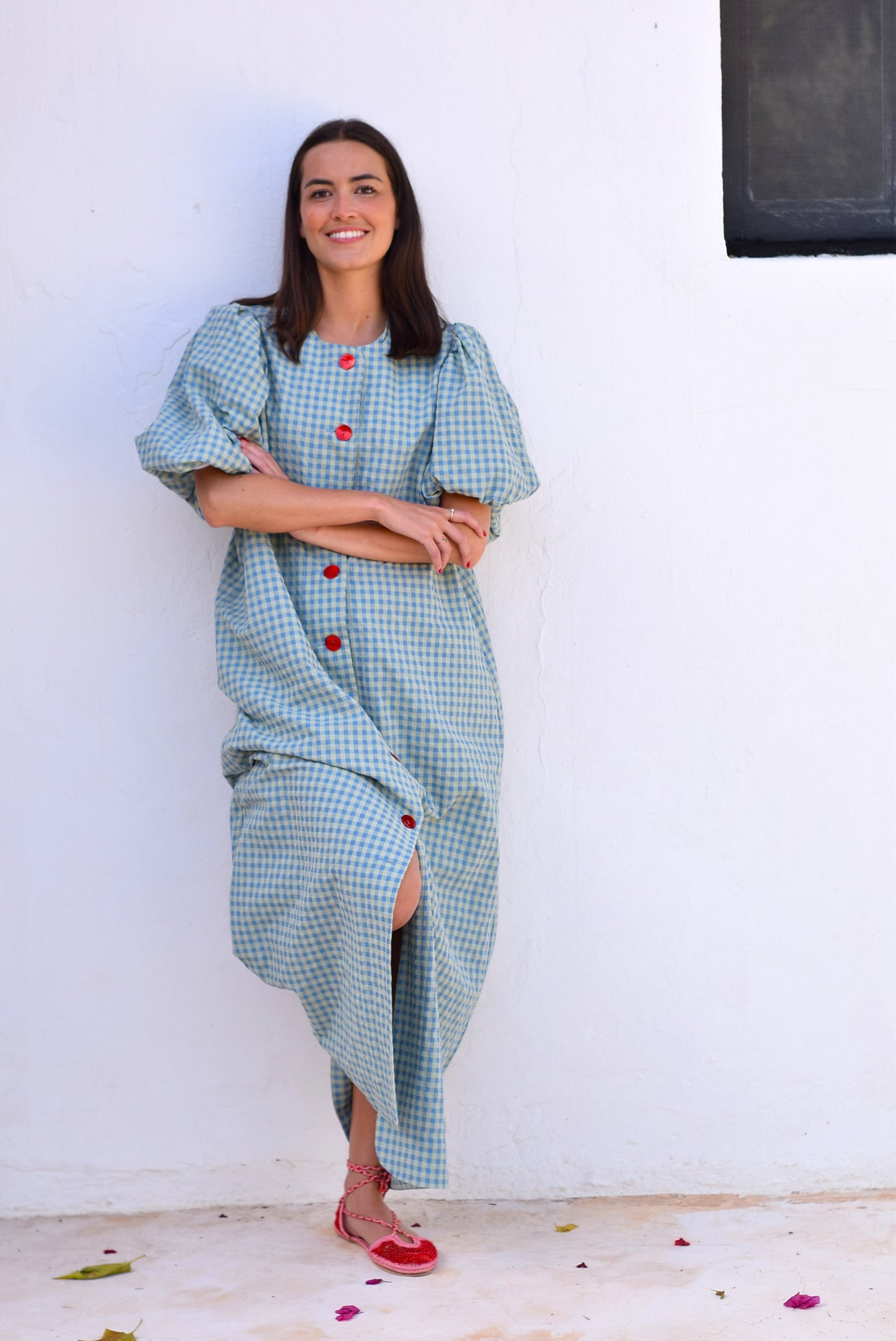 VESTIDO HILDA - VICHY AZUL Y VERDE