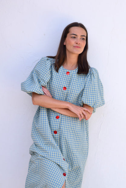 VESTIDO HILDA - VICHY AZUL Y VERDE