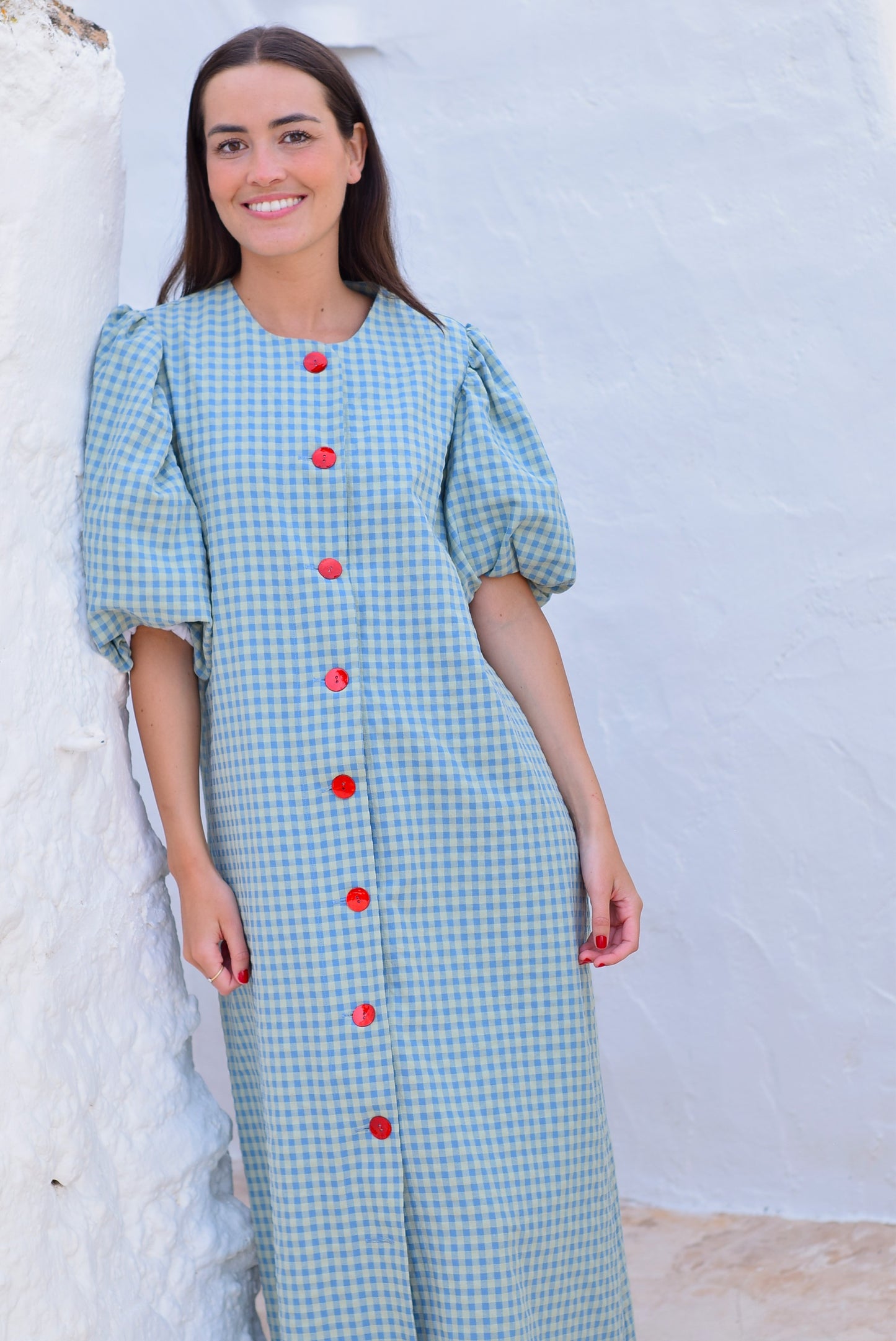 VESTIDO HILDA - VICHY AZUL Y VERDE