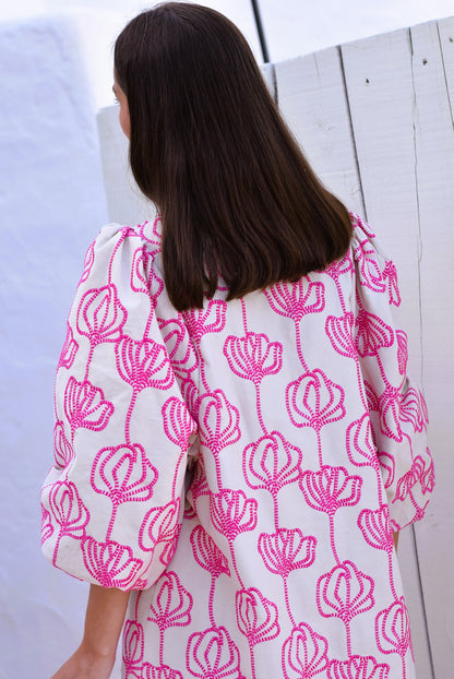 VESTIDO EUGENIA - BORDADO ROSA - PREORDER 27 ABRIL