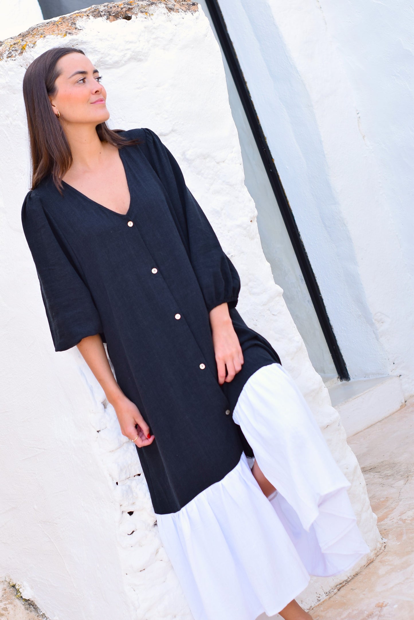 VESTIDO EUGENIA - NEGRO Y BLANCO - PREORDER 22 DE MAYO