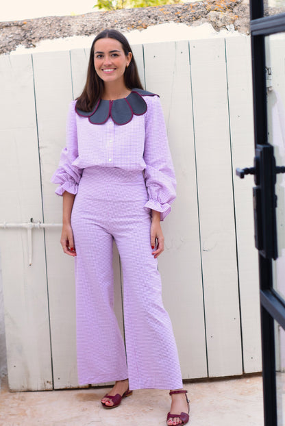 PANTALONES SOL -  VICHY MALVA- PREORDER 27 ABRIL