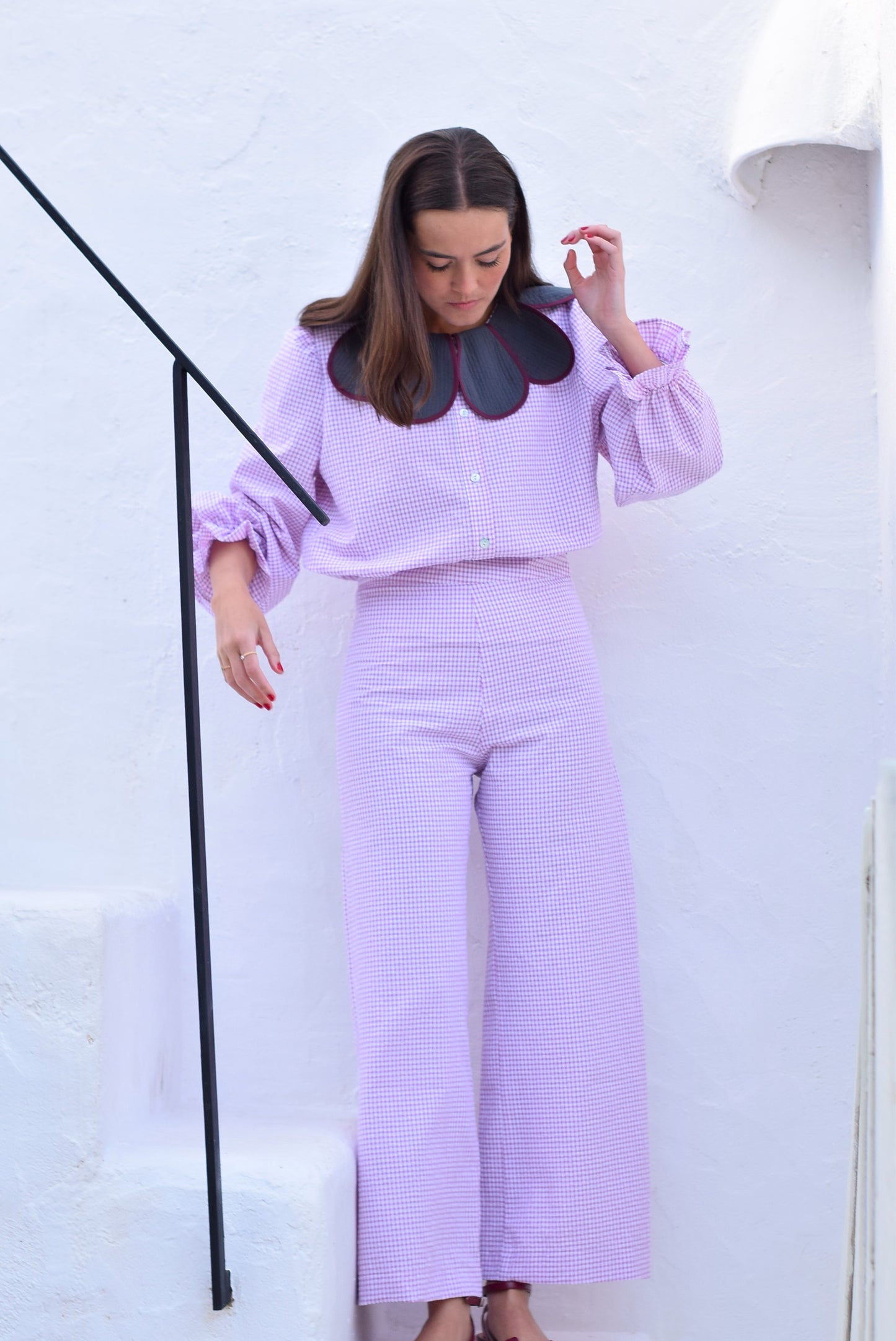 PANTALONES SOL -  VICHY MALVA- PREORDER 27 ABRIL