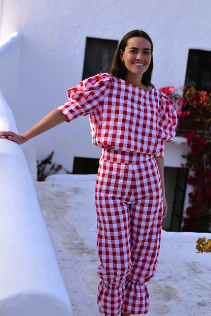 PANTALONES LOLA - VICHY ROJO - PREORDER 4 JUNIO
