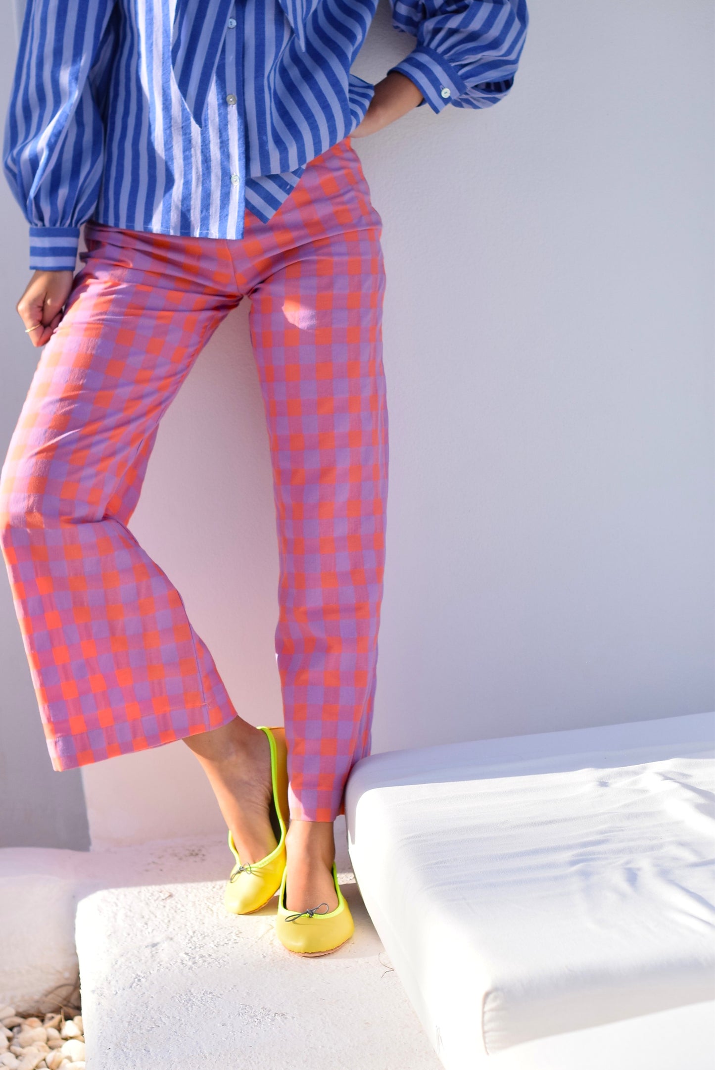 PANTALONES SOL -  VICHY NARANJA Y MALVA -
