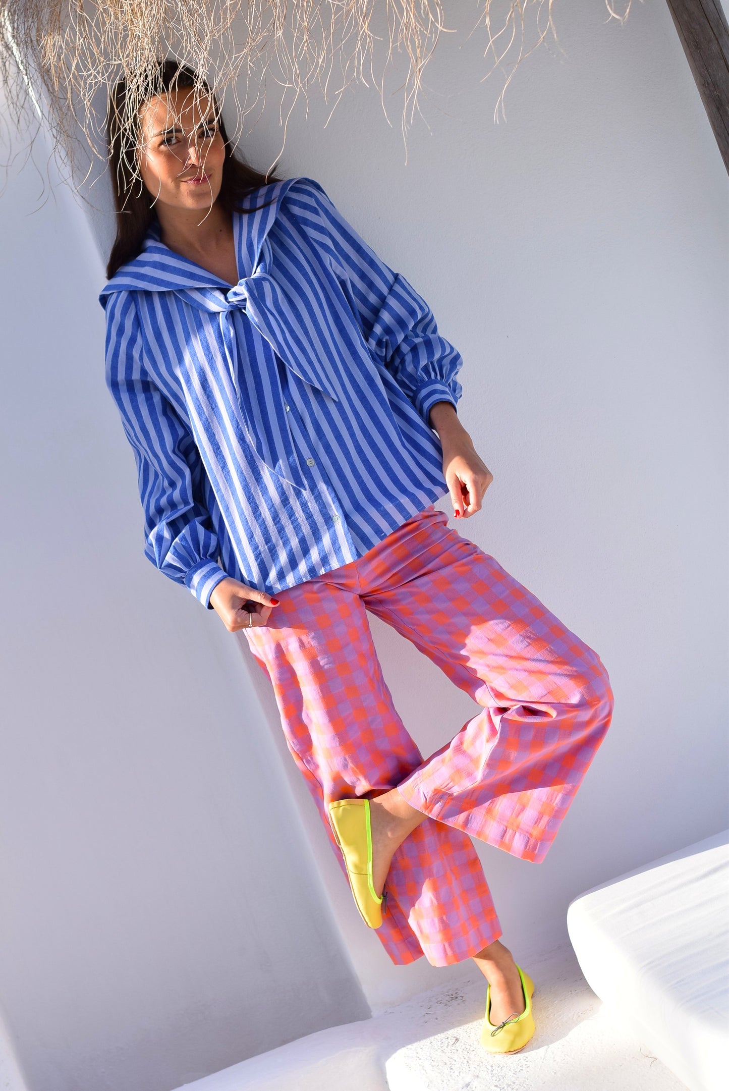PANTALONES SOL -  VICHY NARANJA Y MALVA -