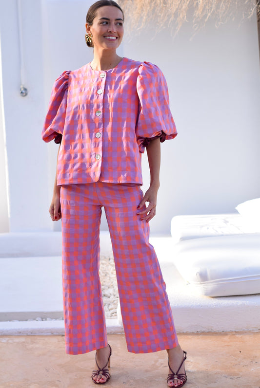 PANTALONES SOL -  VICHY NARANJA Y MALVA -