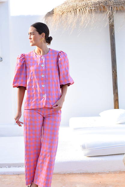 BLUSA HILDA - VICHY NARANJA Y MALVA -