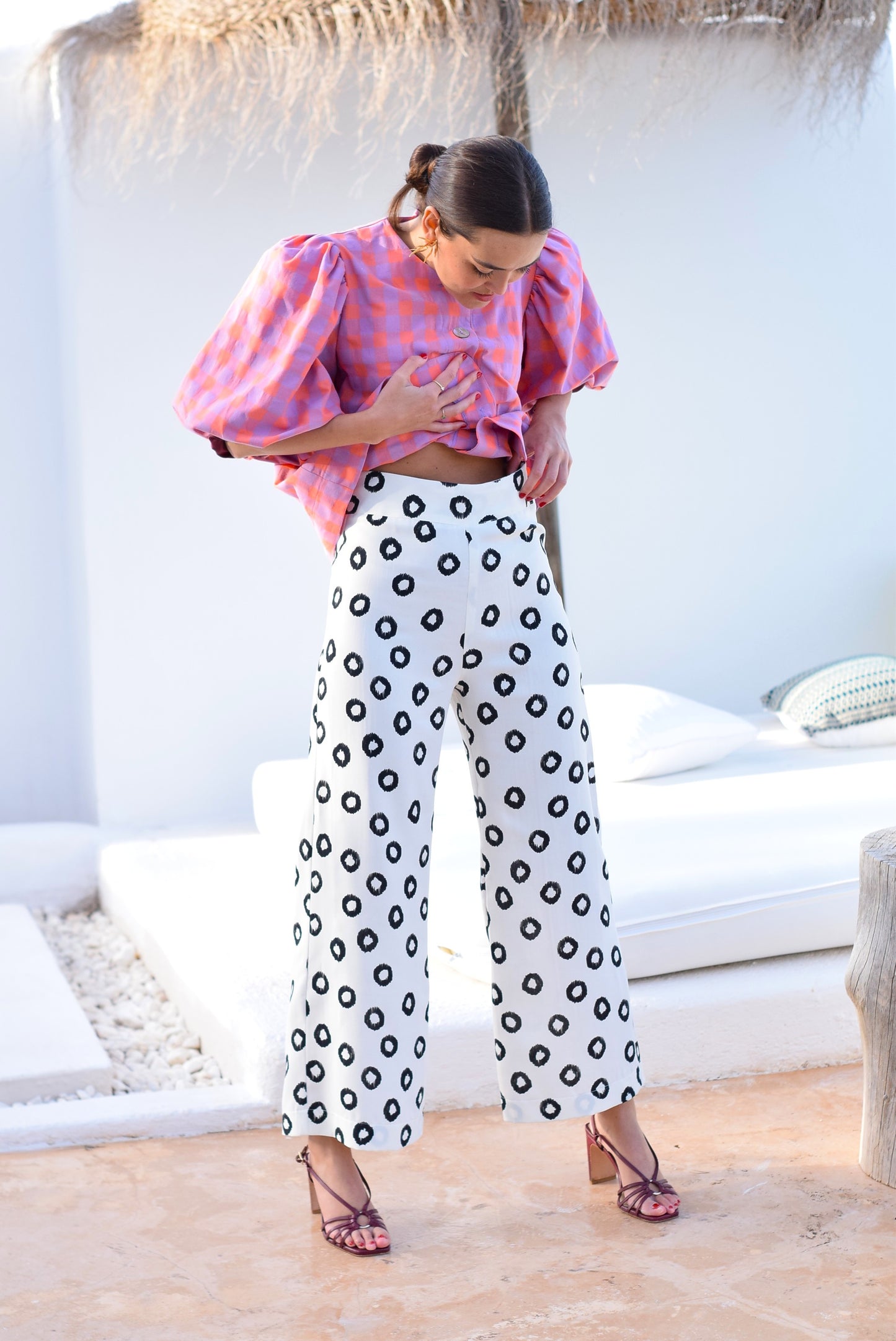 PANTALONES SOL -  LUNARES NEGROS -
