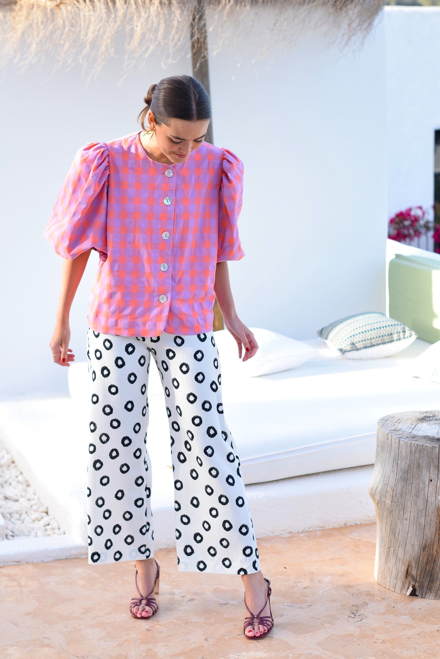 PANTALONES SOL -  LUNARES NEGROS -